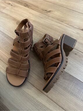 Girl's Brown Strappy Block Heel Sandals